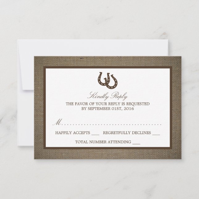 Country Rustic Horseshoe Sur Burlap Wedding RSVP (Devant)