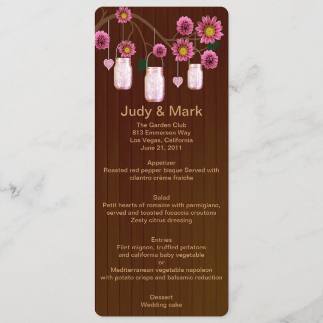 Country Rustic Mason Jars Mariage Carte Menu (Devant)