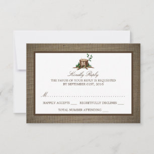 Country Rustic Monogram Tree & Burlap Wedding RSVP