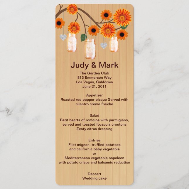 Country Rustic Orange Mason Jars Mariage Carte Men (Devant)
