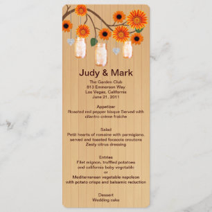 Country Rustic Orange Mason Jars Mariage Carte Men