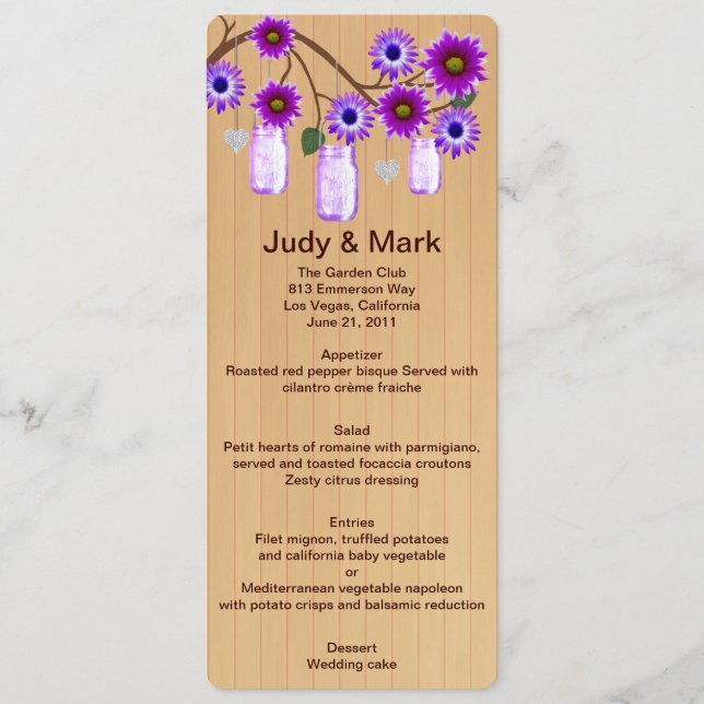 Country Rustic Orange Mason Jars Mariage Carte Men (Devant)