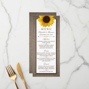 Country Rustic Sunflower & Burlap Menu Mariage