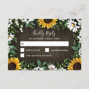 Country Rustic Sunflower Cartes RSVP de mariage po