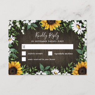 Country Rustic Sunflower Daisy Wedding Cartes RSVP