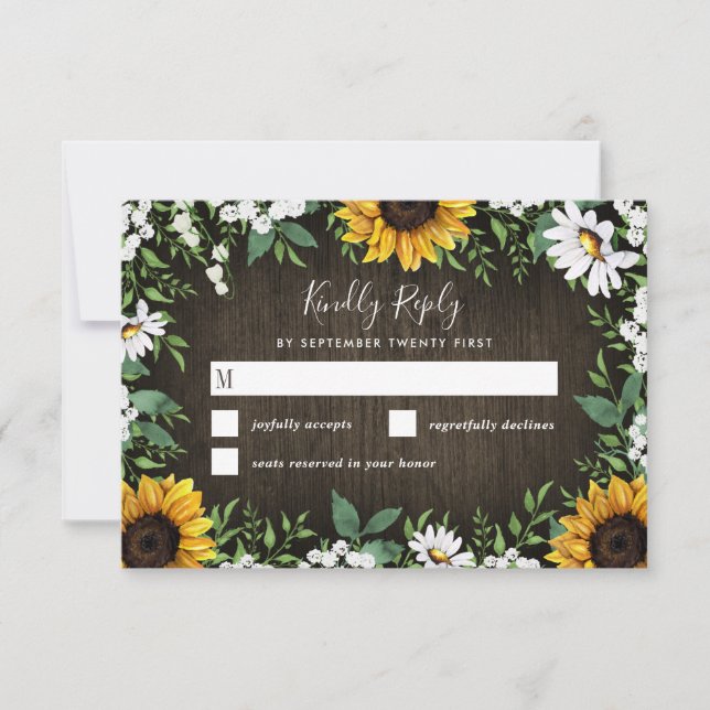 Country Rustic Sunflower Daisy Wedding Cartes RSVP (Devant)