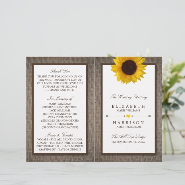 Country Rustic Tournesol & Mariage Burlap (Debout devant)