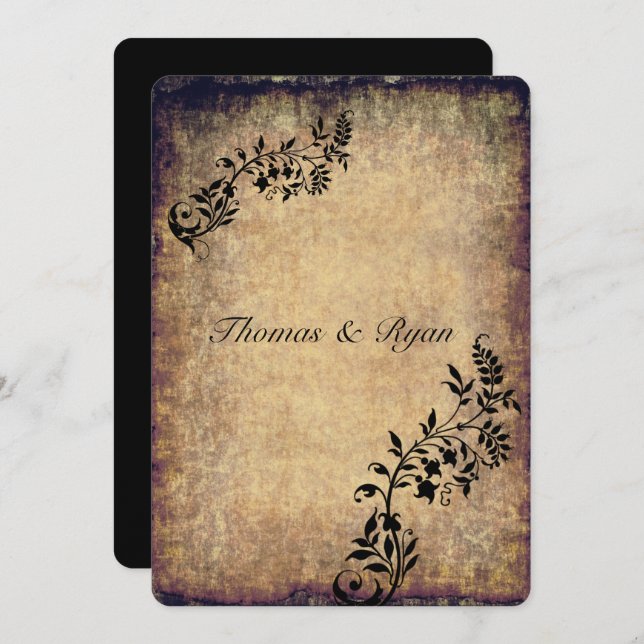 Country Rustic, Vintage Paper, Wedding Invitation (Devant / Derrière)