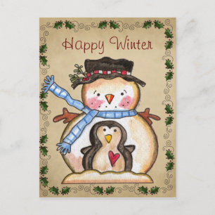 Country Snowman et Penguin Friendship Carte postal