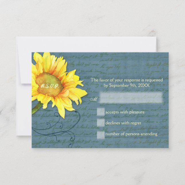 Country Sunflower Dusky Blue Wedding RSVP (Devant)
