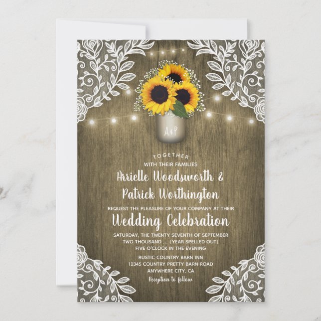 Country Sunflower Mason Jar Mariage Invitations (Devant)