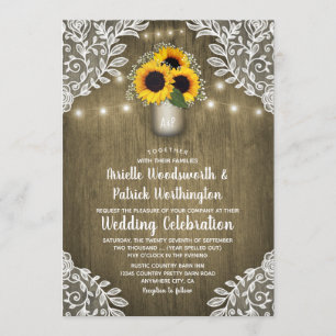 Country Sunflower Mason Jar Mariage Invitations