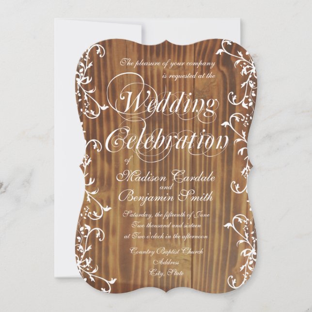 Country Swirl Invitations de mariage rustique en b (Devant)