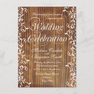 Country Swirl Rustic Wood Wedding Invitations