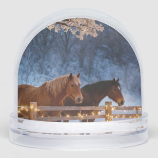 Country Two Horses in the Snow Christmas Holiday