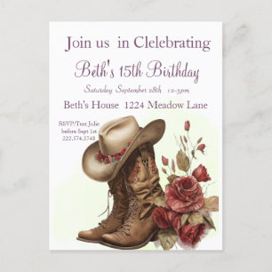 Country Western, Rose, 15e anniversaire Invitation