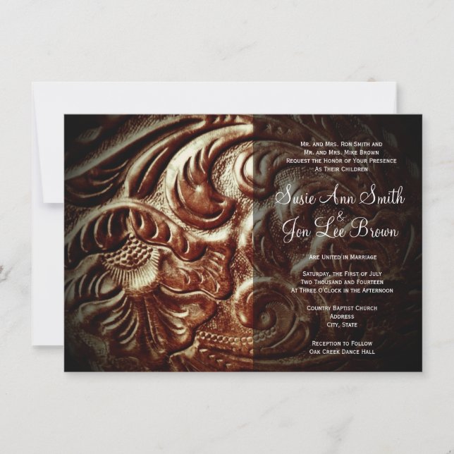 Country Western Saddle Mariage en cuir Invitations (Devant)