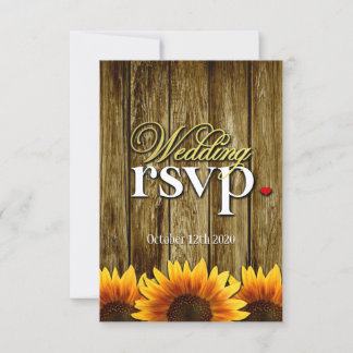 Country Western Wood Sunflower Wedding Cartes RSVP