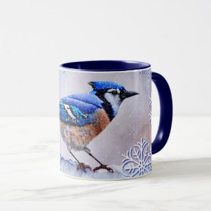 Coupe Blue Jay Bird neige hiver de vacances Mug