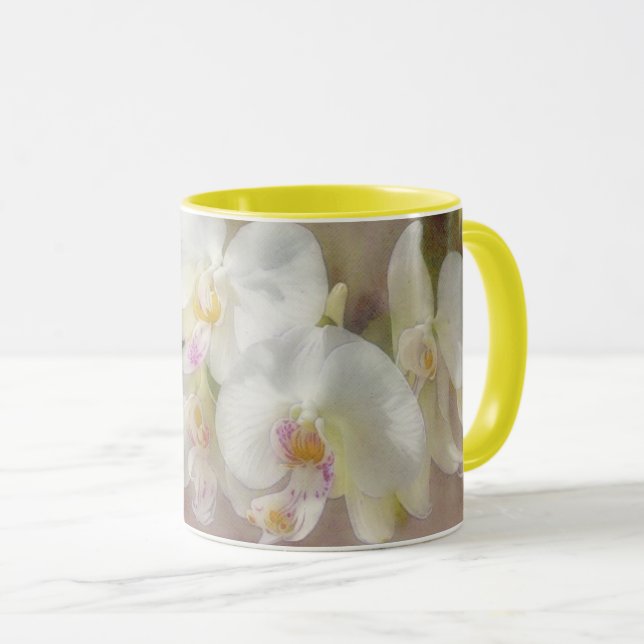 Coupe d'art de la Mug de fleurs d'orchidées blanch (Devant droit)