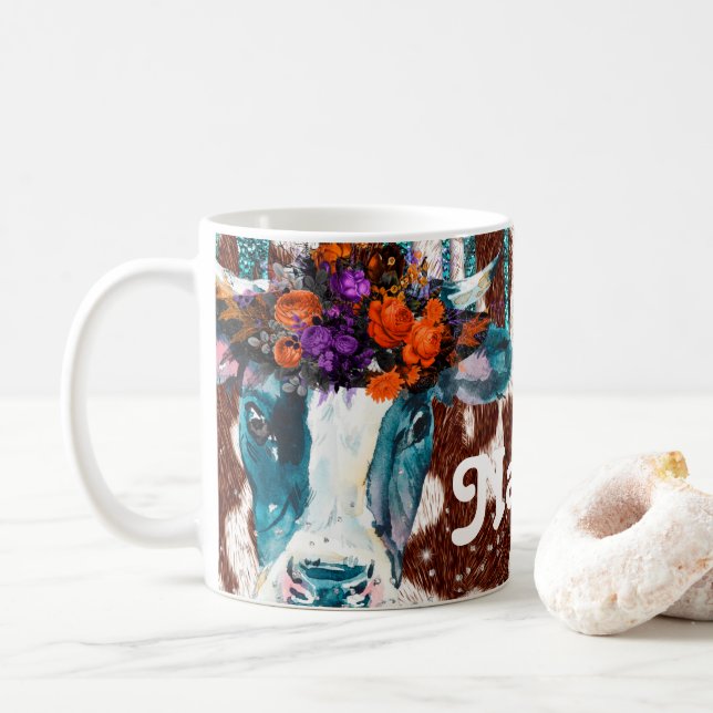 Coupe de café de la Mug Cows Flower Design personn (Avec donut)
