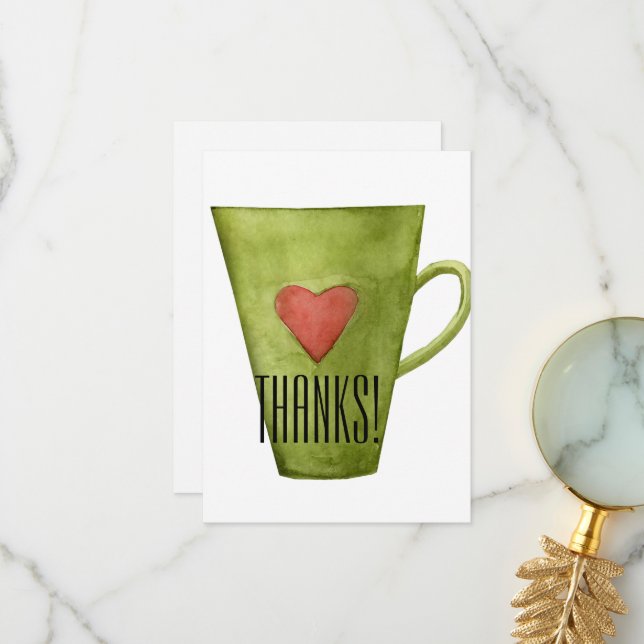 Coupe de café et Carte de remerciements Heart Flat (Devant/Arrière en situation)