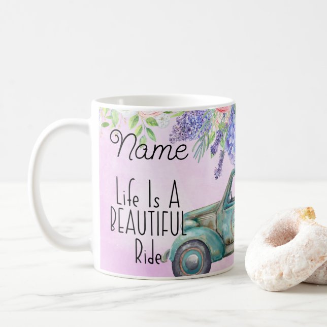 Coupe de café Mug Conception de Camion Floral Pers (Avec donut)