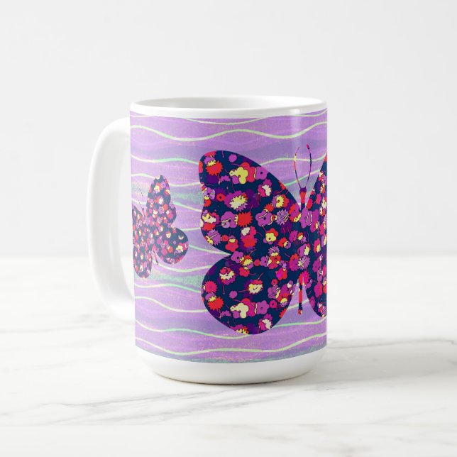 Coupe de Mug de papillon violet rétro (Devant gauche)