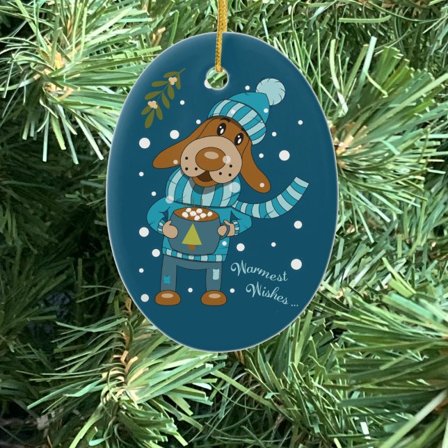 Coupe de Noël bleu ornement en céramique (Cute cartoon dog blue Christmas ornament .
)