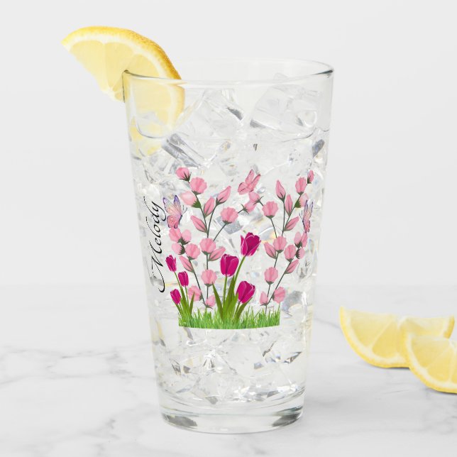 Coupe de verre glacé Fleurs et Papillons de marque (Devant glace)