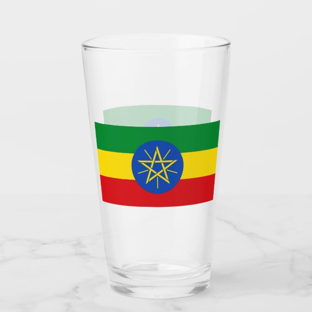 Coupe de verre patriotique avec drapeau d'Ethiopie (Devant)