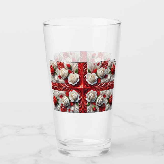 Coupe en verre avec design Rose anglais (Devant)