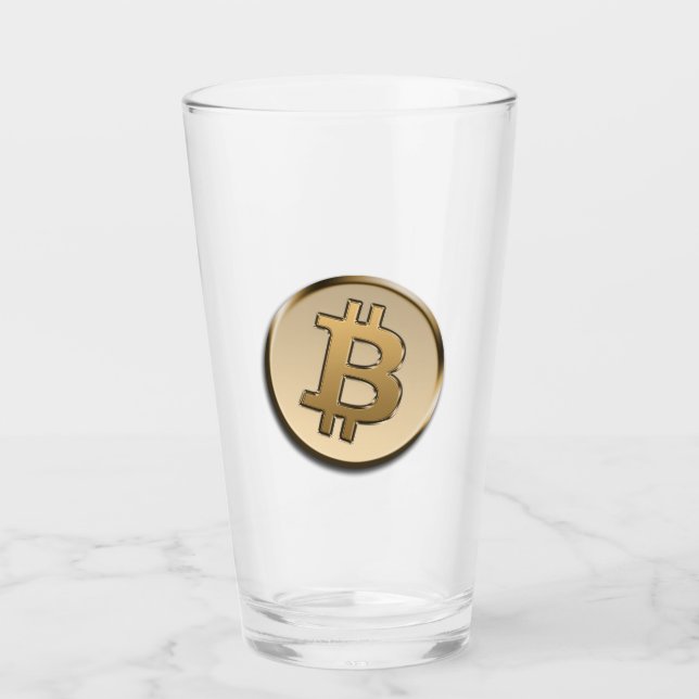 Coupe en verre Bitcoin doré (Devant)