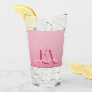 Coupe en verre Parties scintillant rose avec nom e