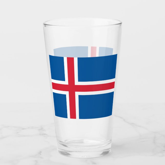 Coupe en verre patriotique avec drapeau d'Islande (Devant)