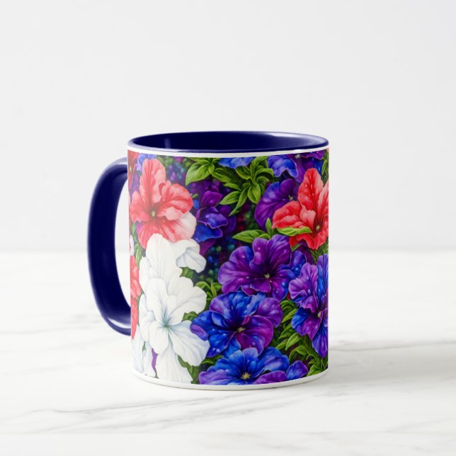 Coupe Rouge blanc et bleu Petunia Flowers Mug (Devant gauche)
