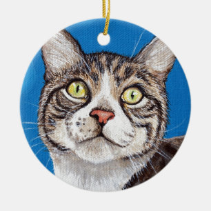 Coupe Tabby Peinture de chat Ornement en céramique