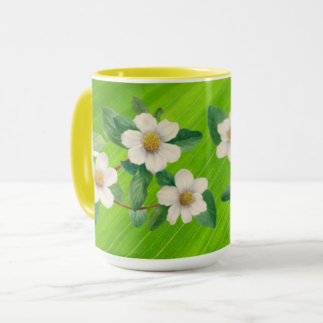 Coupe vintage Rose Fleurs Jaune Vert Mug (Devant gauche)