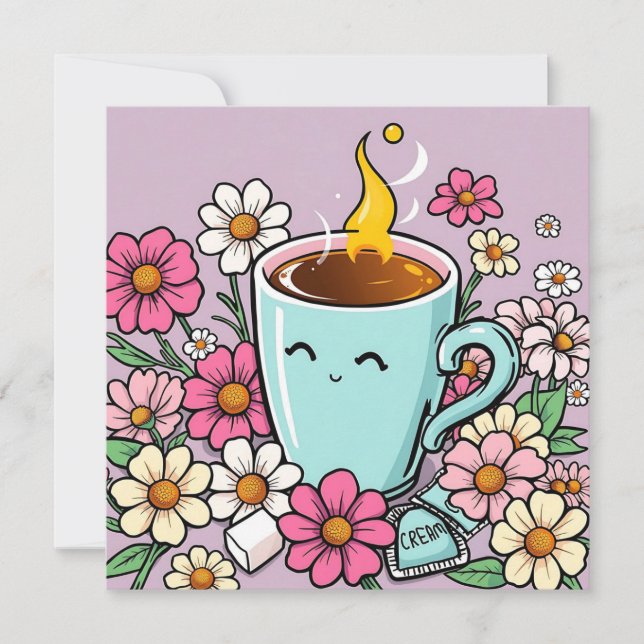 Coupe Whimsical de Café Chaud et Fleurs (Devant)