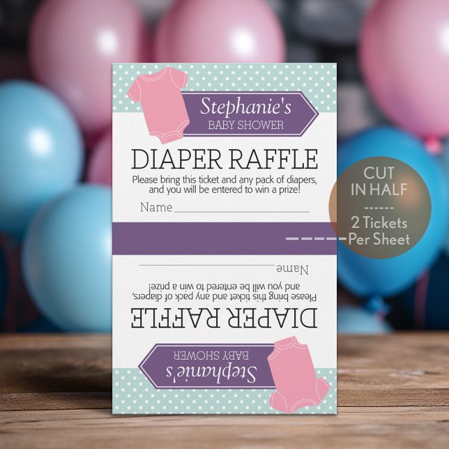 Couper en demi pour 2 rabat-couche - Baby shower f (Custom Diaper Raffle Tickets)