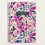 Coupes colorées Planificateur Motif botanique<br><div class="desc">Aquarelle découpée bleu pêche noir et violet feuille  d'inspiration motif. Personnalisez le nom à l'intérieur du rectangle gris à l'avant.</div>