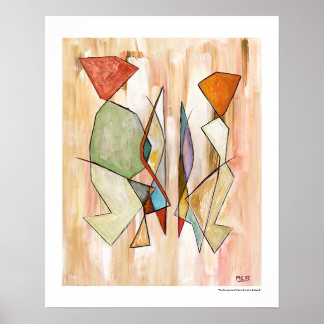 Couple Abstrait Neutre Art Mural Beige Orange (Devant)