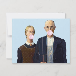 couple American Gothic soufflant du bubble gum