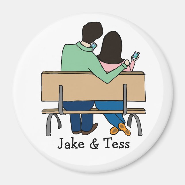 Couple amoureux du smartphone - aimant de dessin a (Devant)
