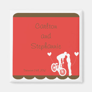 Couple Bike Rouge/Mariage Brown Magnet Favoriser