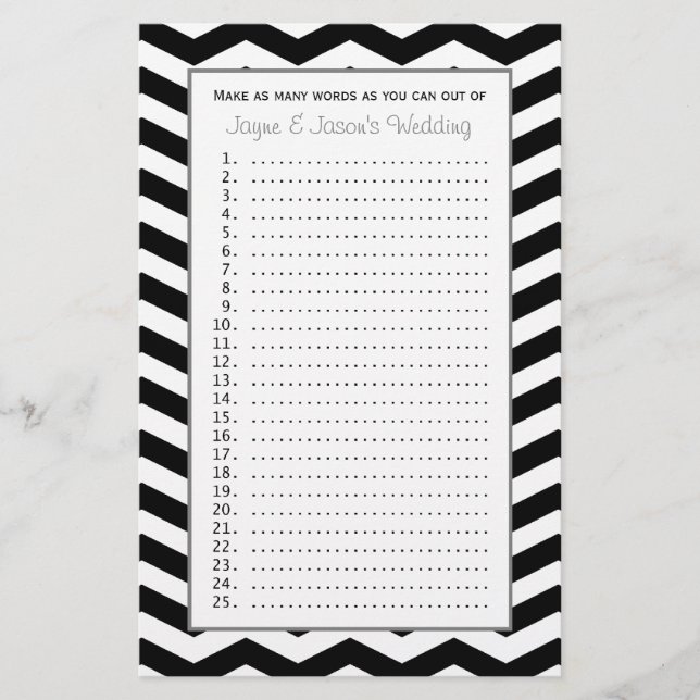 Couple Bride Jeux Wedding showers - Chevron (Devant)