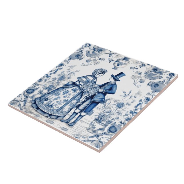 Couple carreaux en Indigo bleu rustique (Côté)