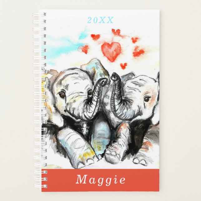 Couple Couple Elephant Planner Nom personnalisé et (Devant)