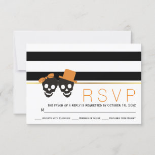 Couple crâne et rayures Mariage Halloween RSVP