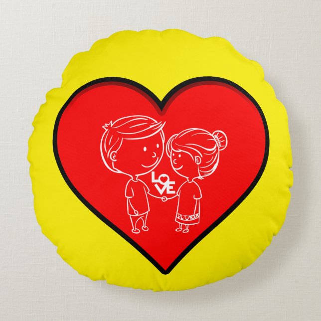 Couple d'amour mignon design de cœur Coussin rond (Devant)